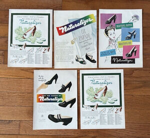 5 Naturalizer Shoes Print Ad Lot 1940s Vintage